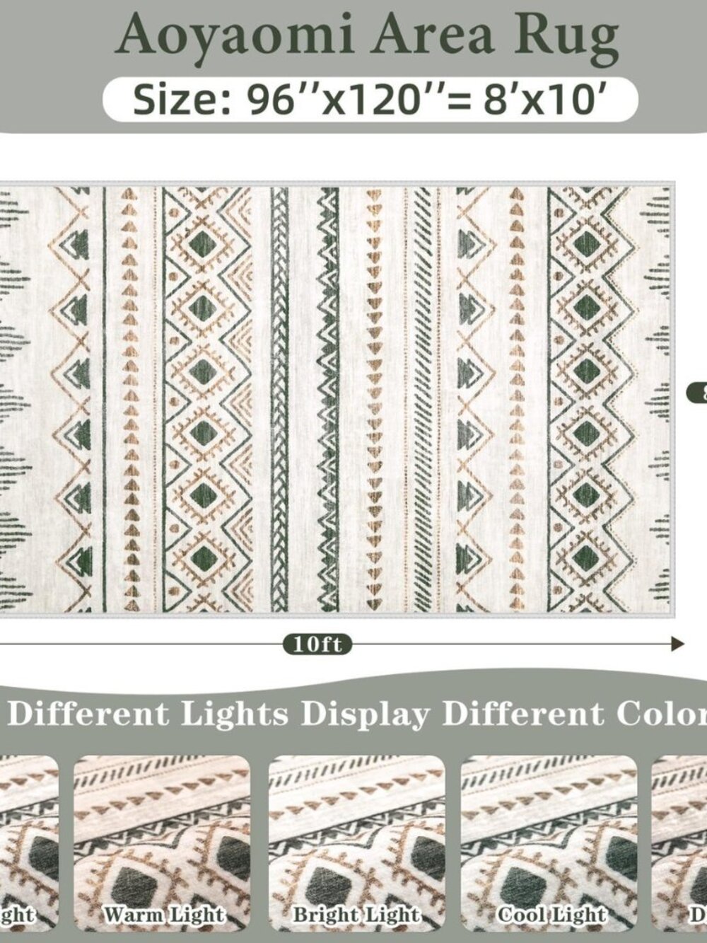 Area Rug Living Room Rugs 8x10 - Large Soft Boho Geometric Rug, Non-Slip - Picture 2 of 8